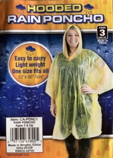 Emergency Rain Poncho - One Size Fits Most - Adults & Kids - Yellow Color
