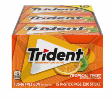 GUM Trident® Tropical Twist Sugar Free Gum - 15 packs of 14 sticks