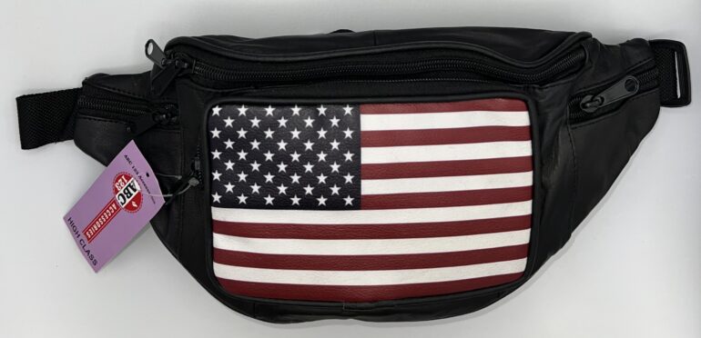 Fanny Packs - Black color with USA FLAG - Genuine Leather