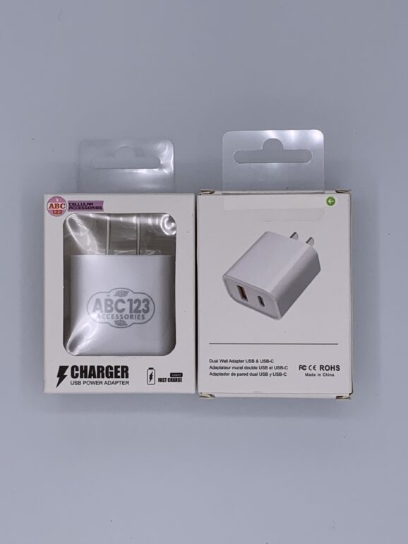 Dual WALL Adapter "USB" + "Type C" for Cellphone Charger Cables