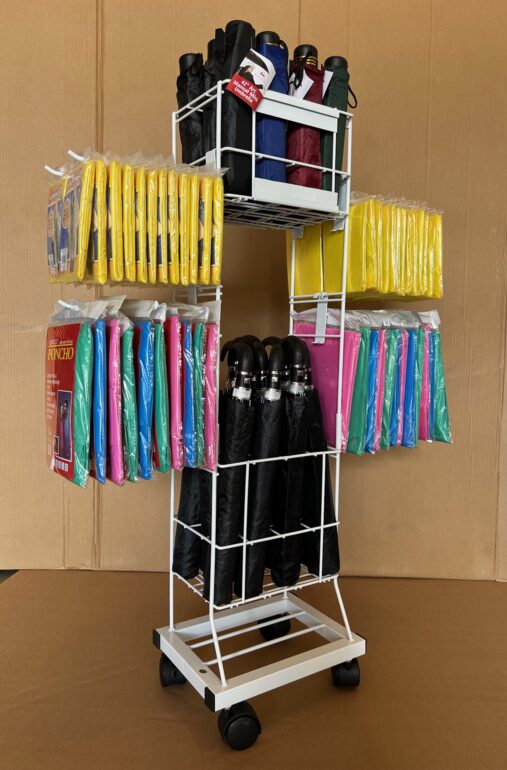 Umbrella and Poncho Rack - Fully Loaded.