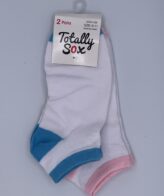 Women's 2 Pair Knitted No Show Socks - White with Blue & White with Pink - 2 Asst Pairs - Size 9-11