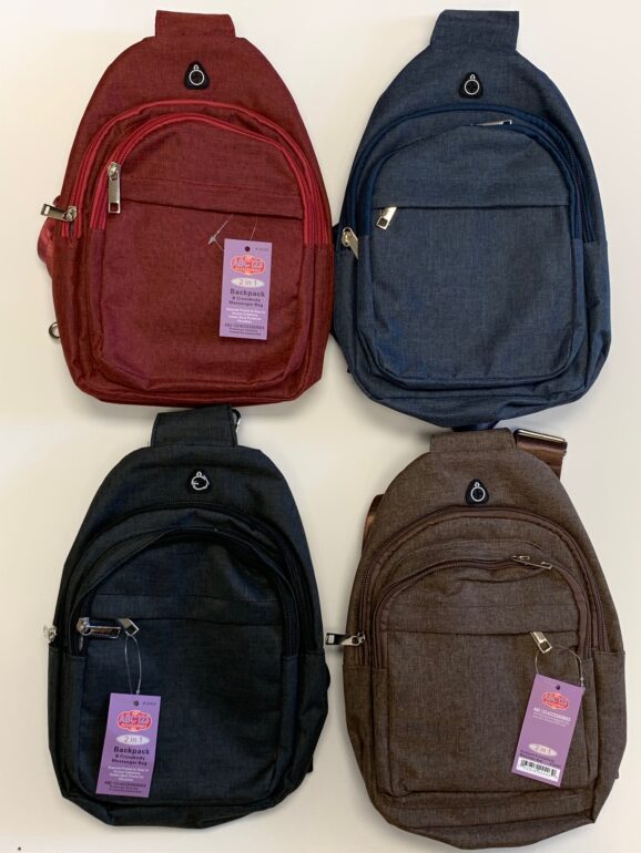 2 in 1 * Backpack & Cross Body Messenger Bag - 4 Assorted colors - Black, Navy, Khaki & Red.