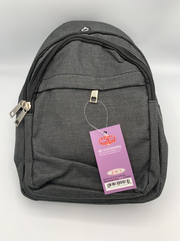 2 in 1 * Backpack & Cross Body Messenger Bag - Black Color