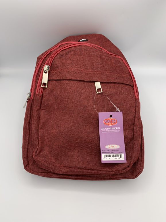 2 in 1 * Backpack & Cross Body Messenger Bag - Red Color