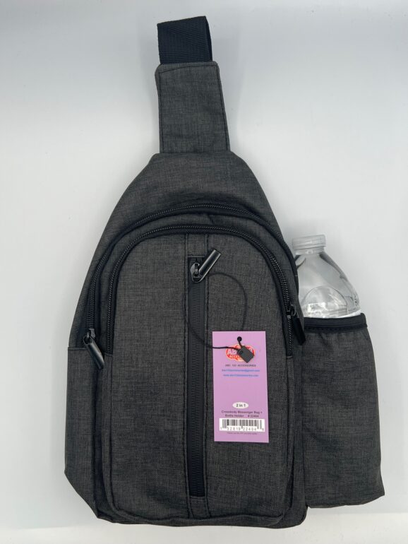 Messenger Bags Cross Body w/Bottle Holder - Heather Black Color - Unisex