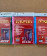 Adult Rain Poncho / 3 Assorted Colors / Green, Pink & Blue.