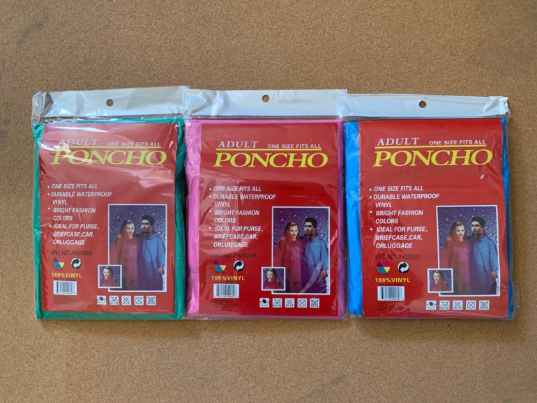 Adult Rain Poncho / 3 Assorted Colors / Green, Pink & Blue.