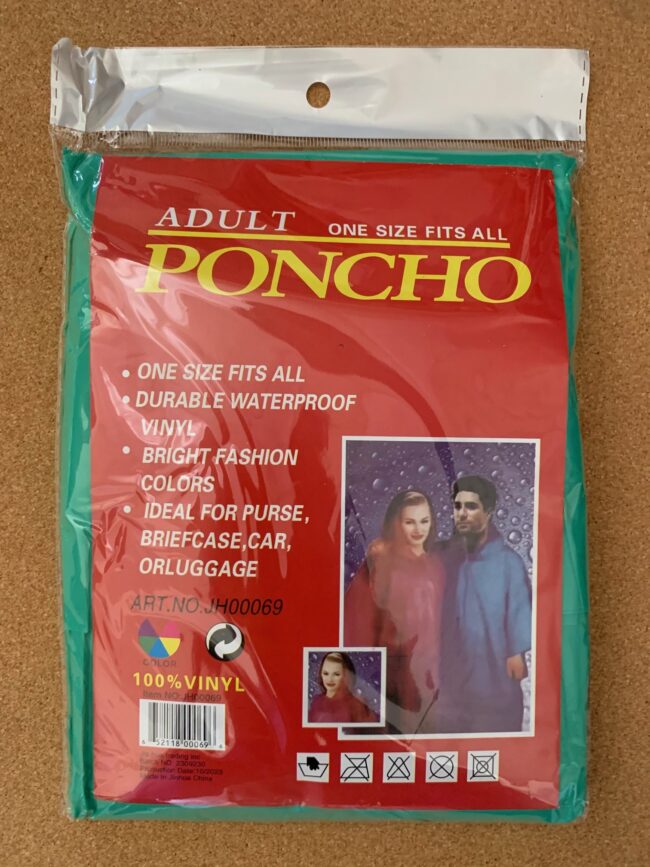Adult Rain Poncho / 3 Assorted Colors / Green, Pink & Blue.