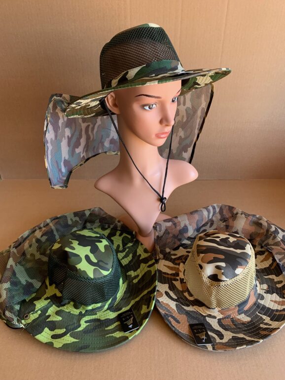 Jungle Hunting Hats Air Vented - Army Style Camouflage with Neck Shade   *   3 Asst. Colors