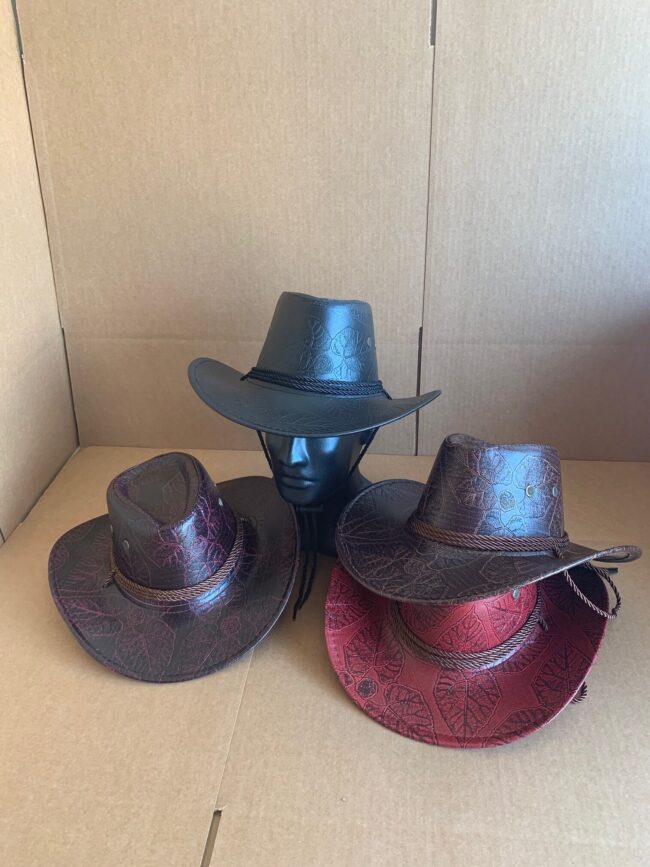 Cowboy Hats - Faux Leather- 4 Asst. Colors