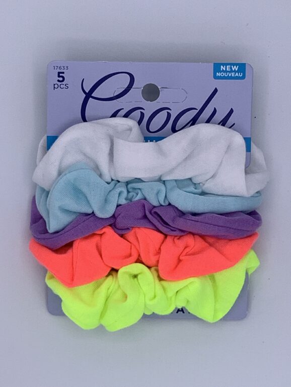 Goody - 5 pc Colorful Scrunchies - Ouchless No-Metal Elastics 12 pcs on a Clip Strip