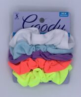 Goody - 5 pc Colorful Scrunchies - Ouchless No-Metal Elastics 12 pcs on a Clip Strip