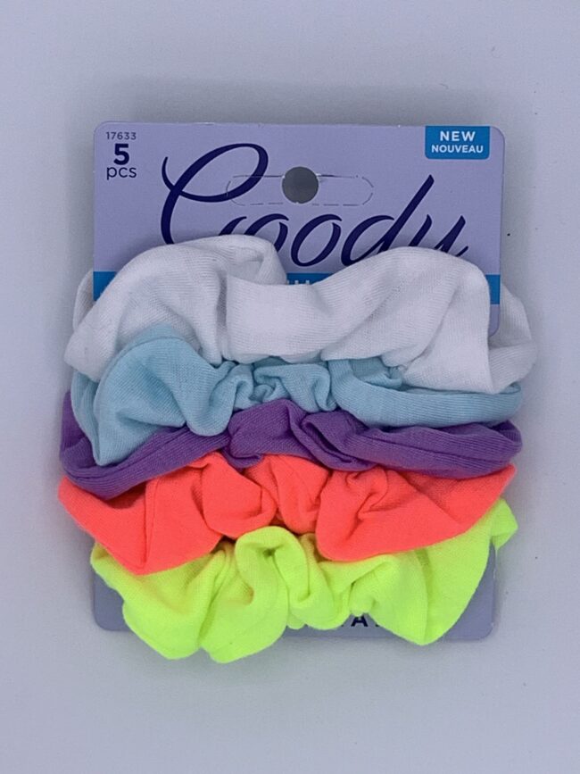 Goody - 5 pc Colorful Scrunchies - Ouchless No-Metal Elastics 12 pcs on a Clip Strip