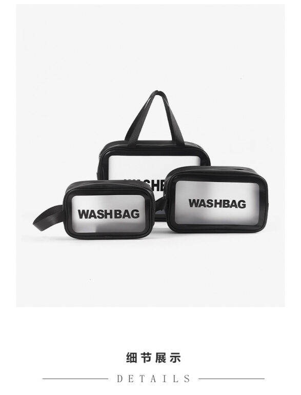 3 Piece Set, Includes Makeup Bag, Toiletries Bag & Accessories Bag - Black Color