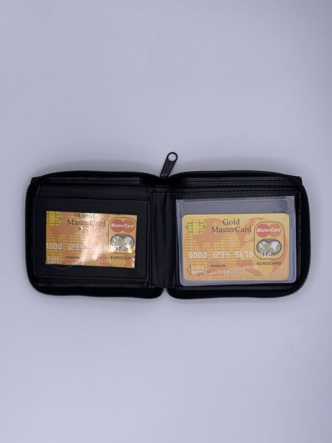 Bi-Fold Zip Around Men's Leather Wallet - Black