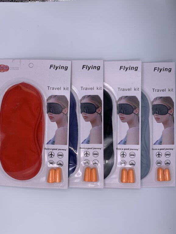 Flying Travel Kit - Mask and Ear plugs, Assorted Colors Seafoam, Red, Navy & Black