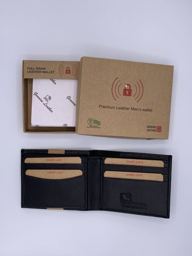 Men's RFID Proof Genuine Leather Premium Wallet * RFID Protection * in Gift Box - Black