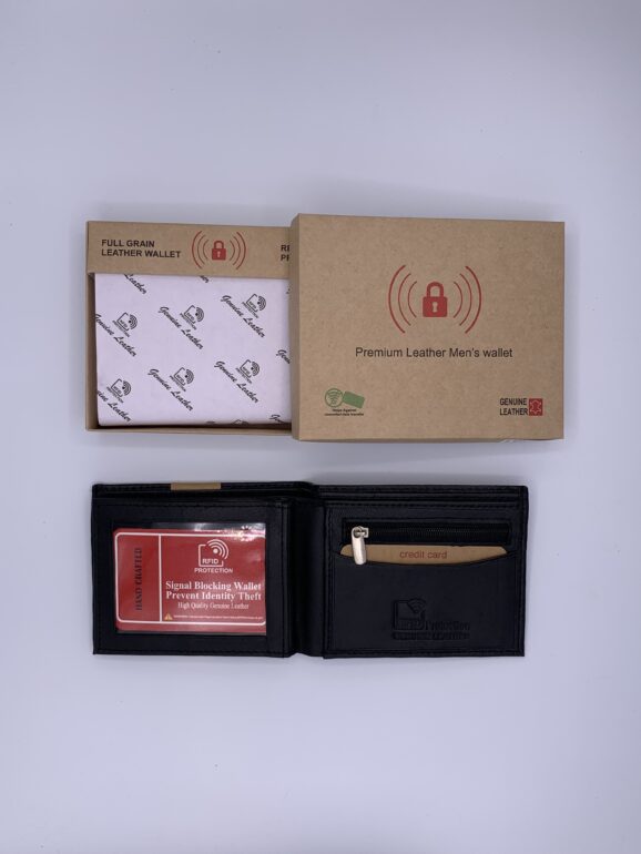 Men's RFID Proof Genuine Leather Premium Wallet * RFID Protection * in Gift Box - Black