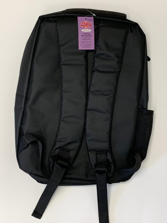 Computer Backpack Fully Padded for Protection - Phone Charging Outlet on Side - Black