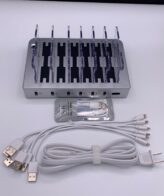 6-Port Charging Station, Including Apple-Compatible Cable, Type C-USB Cable, & Micro-USB Cable