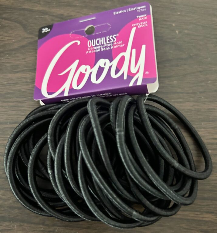 Goody's Brand 25 pc All Black Elastics For Thick Hair - No Metal - Ouchless