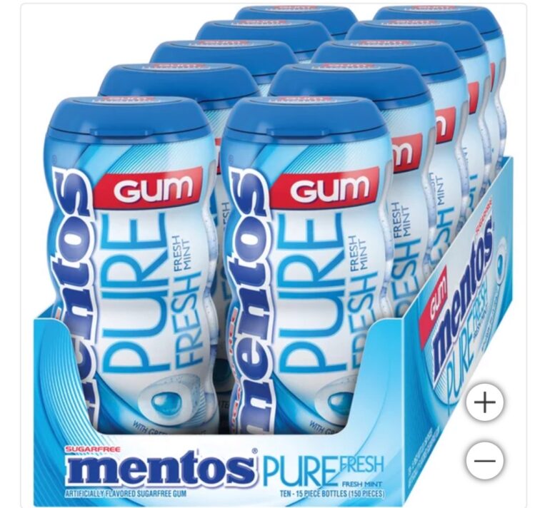 Mentos Pure Fresh Sugar Free Gum, Fresh Mint, 15 Pieces, 10-count