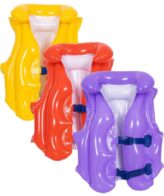Plain Swim Vest - Heavy Duty Vinyl - 3 Air Chambers w/ Inflatable Collar & 2 Adjustable Buckles - 18" x 16.5" - Age 3-6 - 3 Assorted Colors