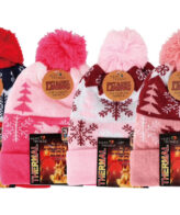 Girls Printed Knit Winter Beanie Cap with Pom - 4 Assorted colors