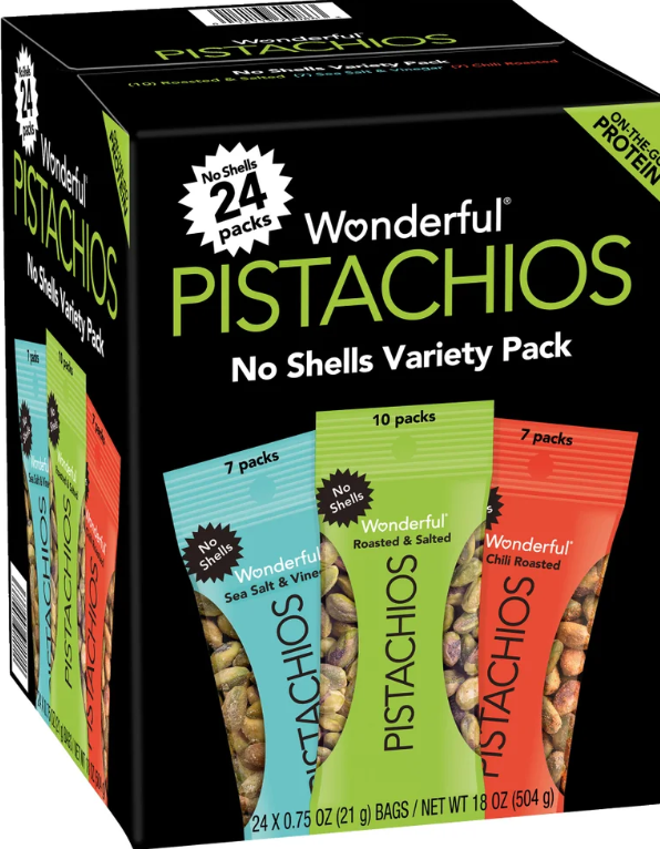 Wonderful Pistachios, No Shell, Variety Pack, .75 oz, 24-count