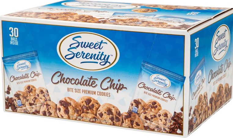 Sweet Serenity Bite Size Premium Cookies, Chocolate Chip, 2 oz, 30-count