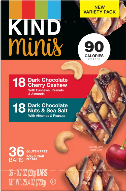 KIND Mini's Dark Chocolate Variety Pack, 0.7 oz, 36-count